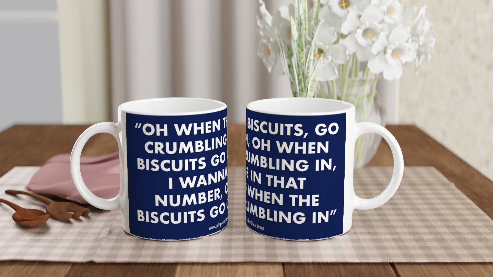 White ceramic Tottenham biscuits chant mug