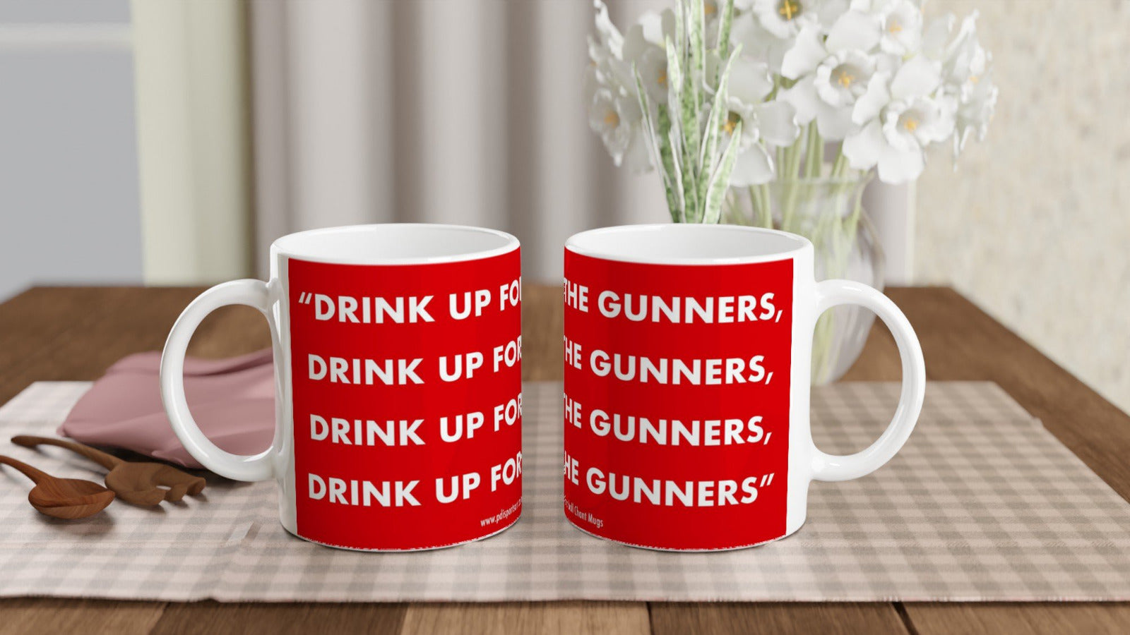 White ceramic Arsenal FC drink up mug